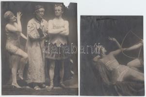 cca 1930 Angelo (1894-1974) 3db vintage színházi fotója (kettő feliratozva, az egyiken aláírás), klf méretben