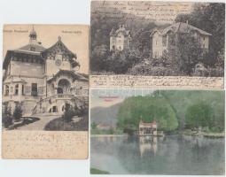 Menyháza -  3 db városképes lap: Halastó, Andrényi kastély, Villa és Sata lak / 3 Menyháza cards: lake, Andrényi castle, villa