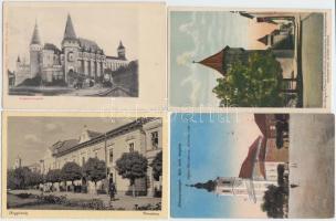 4 db régi városképes lap: Vajdahunyad, Nagyszeben, Nagykároly, Máramarossziget, köztük Máramarossziget vissza So. Stpl / 4 pieces of old city cards
