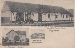 Nagyzsám, Railway station, town hall, shop of Geschaft J. Parsche