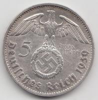 Német 3. Birodalom 1939B 5M Ag "Hindenburg" T:2- German Third Reich 1939B 5 Marks Ag "Hindenburg" C:VF