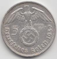 Német 3. Birodalom 1937A 5M Ag "Hindenburg" T:2- German Third Reich 1937A 5 Marks Ag "Hindenburg" C:VF
