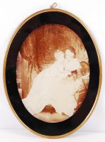 Cca 1900, A törődés, fénynyomat, ovális réz üvegezett keretben, 17×13 cm