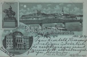 Pozsony Statue of Maria Theresa, theatre, bridge (fa)