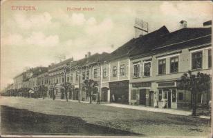 Eperjes Fő utca, Nemzeti szálloda, Frankel József és Szilvássy Vilmos üzletei / main street, hotel, shops, Divald