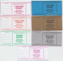 2000. "Országos Takarékpénztár és Kereskedelmi Bank Rt." jelzésű 7db klf bankjegykötegelő 100.000Ft-tól 2.000.000Ft értékig