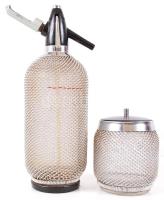 cca 1970 2l-es szódásszifon jégtartóval /  Seltzer bottle with ice cube box, 35cm, 17cm