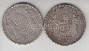 1930. 5P Ag "Horthy-jobbra" (2x) T:3