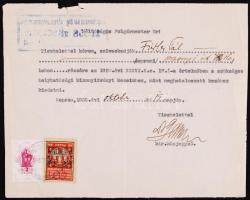 1927 Sopron városi illeték és okirati illeték 80/50 fillér + 2 pengő okmányon.