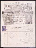 1933 Dörner Géza díszes számlája Csehszlovák illetékbélyeggel Kassáról.