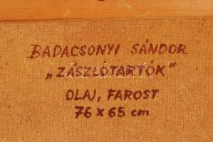 Badacsonyi Sándor (1949-): Zászlótartó. Olaj, fa, szép keretben, 76×65 cm