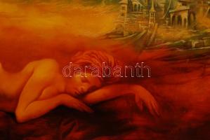 Badacsonyi Sándor (1949-): Reggel. Olaj, fa, szép keretben, 36×81 cm