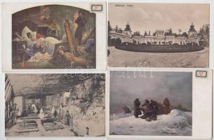 20 db régi külföldi városképes lap, és motívum lapok főként katonai és művész témában, Grottger pinx / 20 pieces of old cards, city and motive cards, soldiers, artist