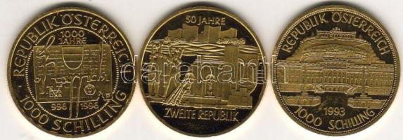 Ausztria 1993-95. "Millenium" 1000Sch teljes sor, 3 klf db arany, total: 48,6815g T:PP csak 50.000db!