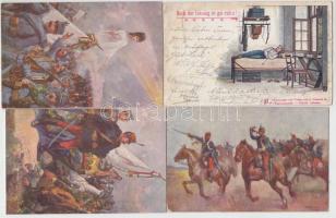 4 db régi motívum képeslapok katonai témában / 4 pieces of old motive cards, soldiers