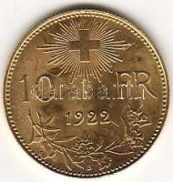 Svájc 1922. 10Fr "Vreneli" arany 3,226g T:2+ R!