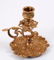 cca 1900 Szecessziós stílusú, hordozható, réz séta gyertyatartó, jelzett (Mezler), m:11 cm  / 
Brass...