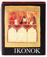 Ikonok. (minikönyv) Magyarországi magángyűjtemények és múzeumok anyagából válogatta és a bevezető szöveget írta Ruzsa György.A színes reprodukciókat Mudrák Attila készítette.   H.n., é.n., k.n.. Aranyozott bársonykötésben, borítóval.