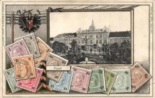 Plzen, set of Austrian stamps, Emb. litho