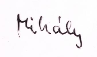 Jászapáti kerámia meghívó nóta estre, 1991. Kézzel festett, Mihály jelzéssel. Rajta az est közreműkö...