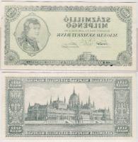 1946. 100.000.000Milpengő csak előlap, hátoldalán gépszínátnyomat + csak hátlap, hátoldalán gépszíná...