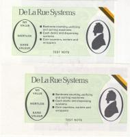 De La Rue bankjegygyártó cég 2 klf tesztbankjegye T:I