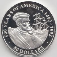 Cook-szigetek 1990. 50$ Ag "Amerika 500 éve - Jacques Cartier" (31.1g/0.925) T:PP Cook Islands 1990. 50 Dollars Ag "500 Years of America - Jacques Cartier" (31.1g/0.925) C:PP