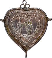 Német Államok ~1700. Szanhedrin (főtanácsi) ezüst szív alakú medál (12.4g/58.5x52.5mm) T:2- R! German States ~1700. Sanhedrin silver medal. "B.V.M.BOG. E.BEF GEN S" (12.4g/58.5x52.5mm) C:VF Rare