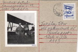 1989 Bánhidi Antal, a Gerle egykori pilótájának levelezőlapja (rajta fénykép)