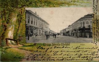 Sátoraljaújhely Főtér, floral litho (ázott / wet damage)