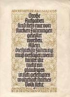1935 Oklevél Adolf Hiler beszédrészlettel