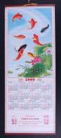 Bőr, falra akasztható zodiákus öröknaptár (51,5 cm) és 2009-es Kínai papír falinaptár (80 cm) halas ...