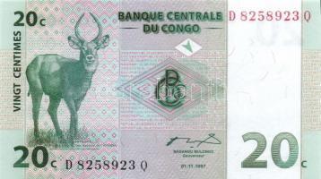 Kongó 1997. 20C T:I Congo 1997. 20 Centimes C:Unc