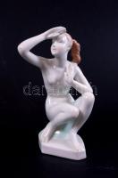 Távolba néző lány, jelzett Aquincum porcelán figura / Aquincum chinaware figure 21 cm