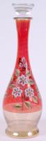 Kézzel festett, virágokkal díszített borosüveg dugóval/ Hand painted wine bottle with floral decorations, 30 cm