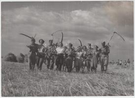 cca 1950 Ék Sándor (1902-1975): Aratást segítő katonák. Vintage fotó, 13x18cm