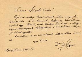 1937 Dr Cserép József író aláírása levelezőlapon