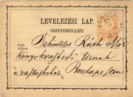 1874 Levelezőlap Ráth Mór részére