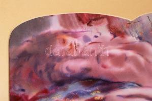 Bihari Sándor (1947-): Álmodozó. Akvarell, papír, jelzett, üvegezett keretben, 29×79 cm