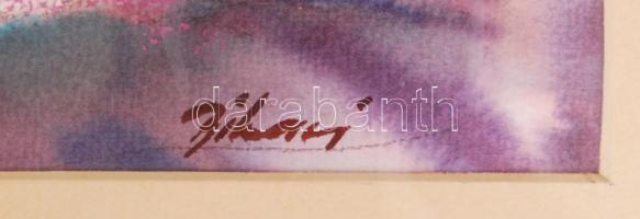 Bihari Sándor (1947-): Álmodozó. Akvarell, papír, jelzett, üvegezett keretben, 29×79 cm