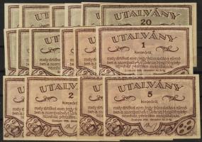 1920. "Uránia Mozgófényképszínház" 10f (2x), 20f (4x), 50f (3x), 1K (3x), 2K (2x), 5K (2x) totál 16db, valamennyi eltérő variáns, szín, lemezhiba, eltolódás, stb. T:I