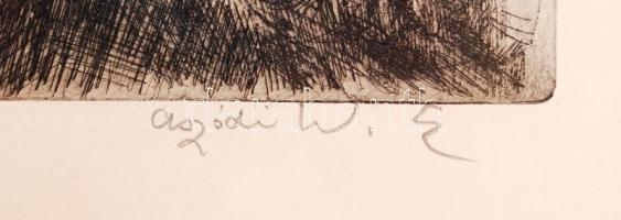 Aszódi Weil Erzsébet (1901-1976): Nápolyi tengerpart. Rézkarc, papír, jelzett, üvegezett keretben 52...