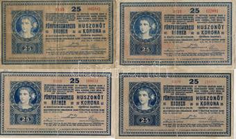 1918. 25K (4x) "3000 fölötti sorozatszámmal", hullámos hátlappal T:III/IV+