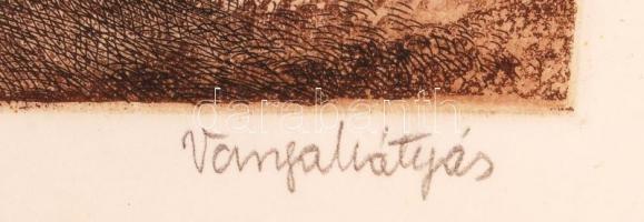 Varga Mátyás (1910-2002): Szent István szobor. rézkarc, papír, jelzett, üvegezett keretben 60×43 cm