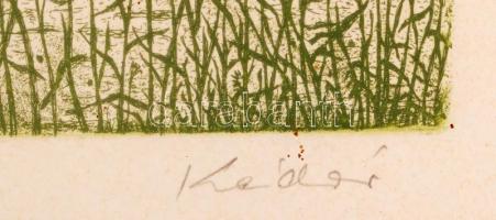 Kádár György (1912-2002): Tihanyi öböl 40/100. Rézkarc, papír, jelzett, üvegezett keretben 60×42 cm