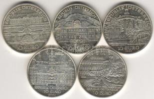 Ausztria 2002-2004. 10Euro 5 klf db ezüst T:1