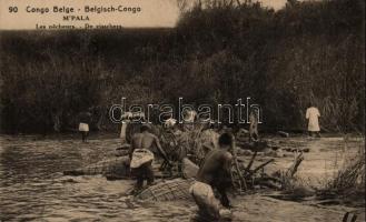 Belgian Congo, fishermen, folklore (wet damage)