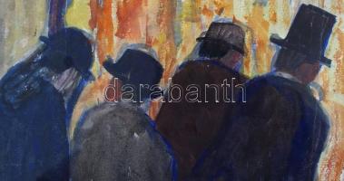 Bér Rudolf (1924-2004): Gyászmenet. Vegyes technika, papír, jelzett, kisebb szakadások, üvegezett ke...