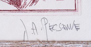 Joe A. Pecsenke (1942-1989): Commedia dell'arte XVII-B. Rézkarc, papír, jelzett, üvegezett kere...