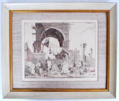 Joe A. Pecsenke (1942-1989): Commedia dellarte XIX-B. Rézkarc, papír, jelzett, üvegezett keretben, 36×45 cm